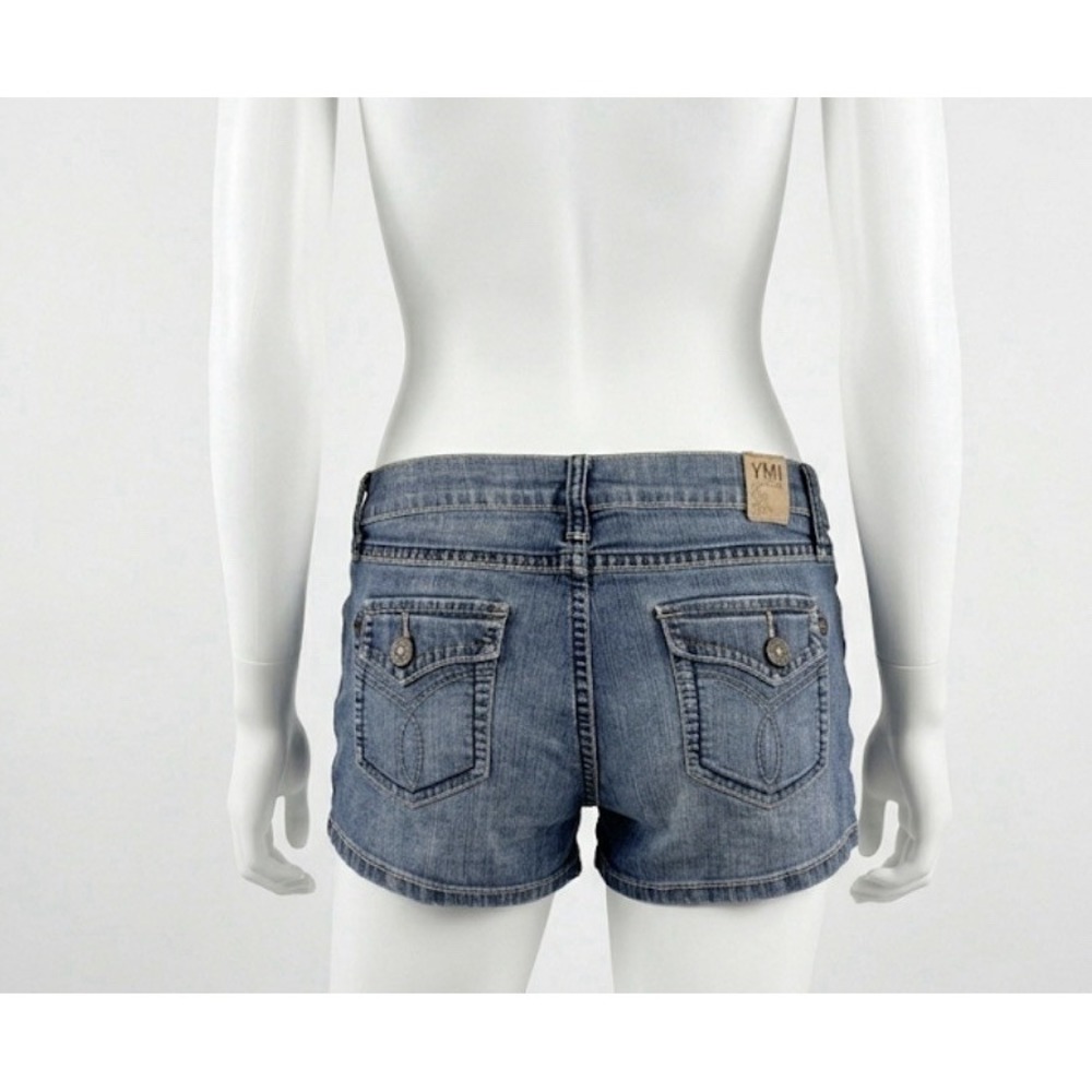 YMI Jeans Y2K VTG Women's Low Rise Denim Shorts 9 Micro Stretch Angel Print